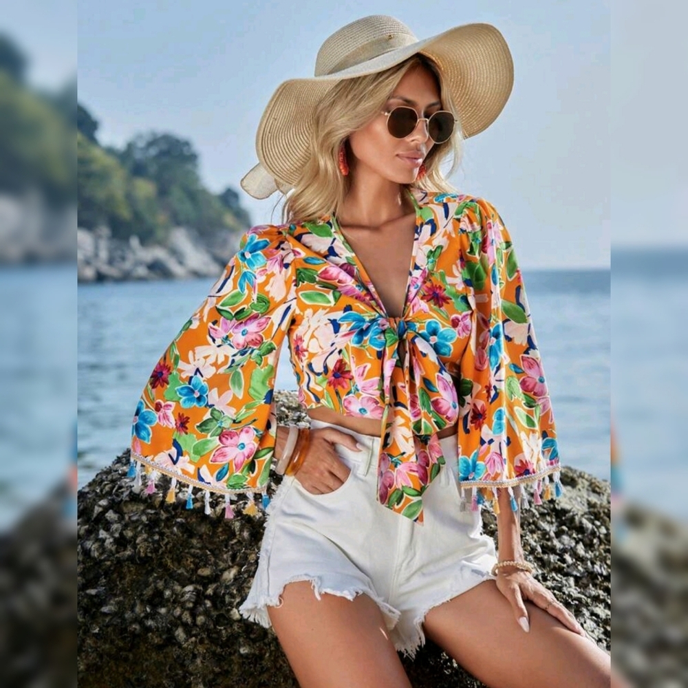 Floral front tie bolero / shrug